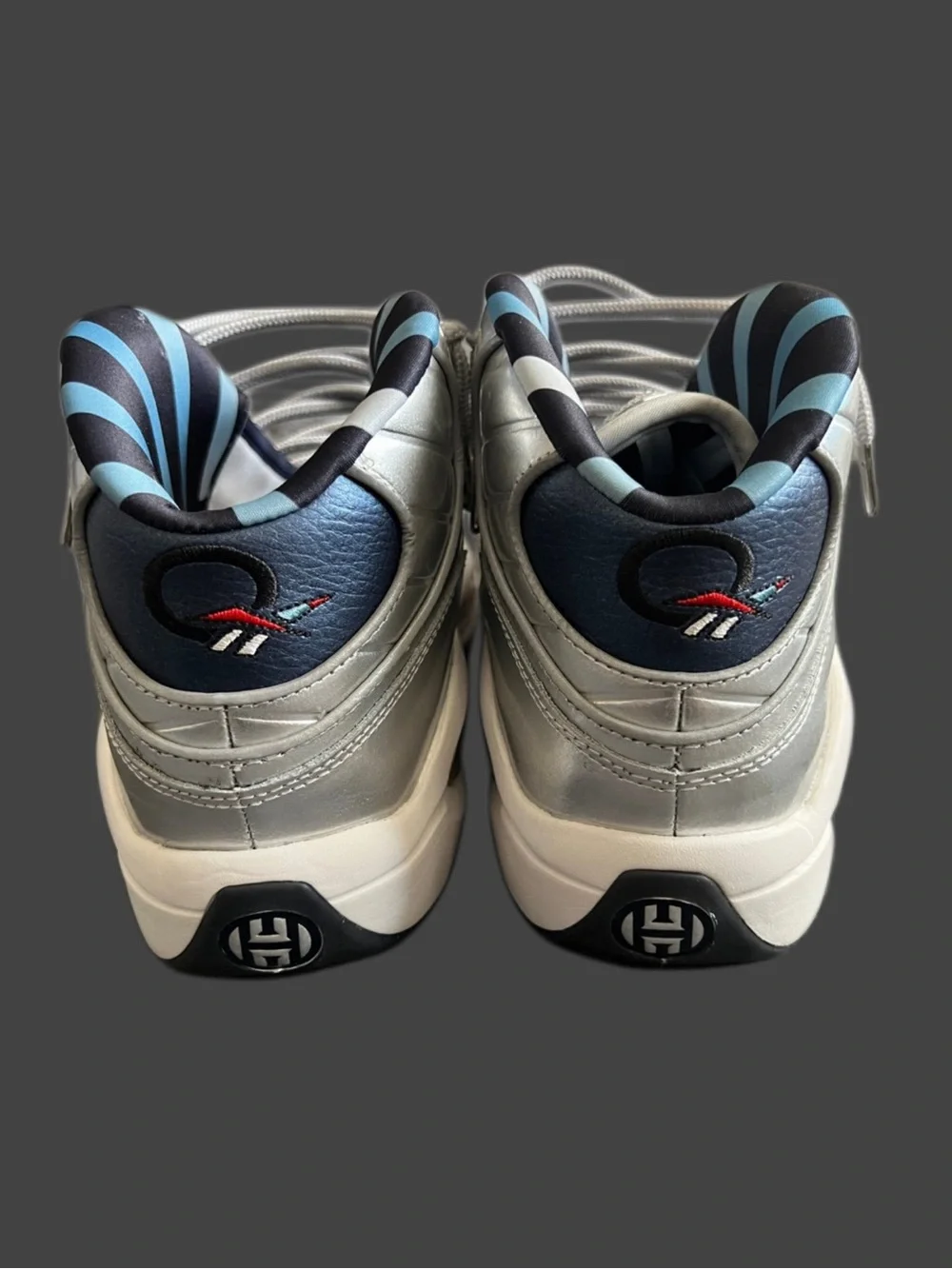 Reebok Question Mid James Harden Collab Sneakers in Navy, Silver, Red
